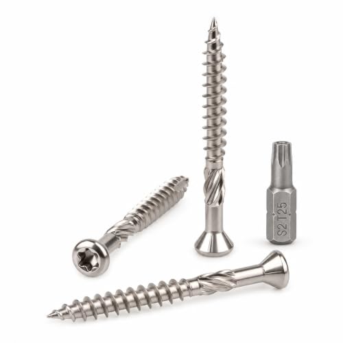 NOLDAR | Terrassenschrauben TORX Senkkopf | Edelstahl C1 (AISI 410) | Holzschrauben für Außenbereich mit Cutspitze | 200 Stück (5 x 60 mm)