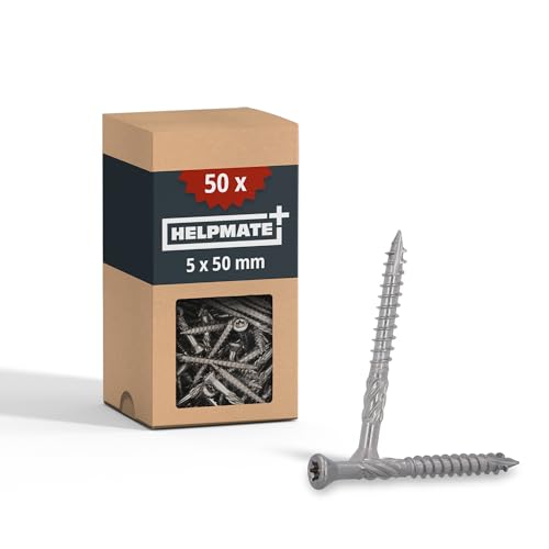 HELPMATE – Terrassenschrauben 5x50 mm Edelstahl A2 + 1 T25 Bit – 50 Stück